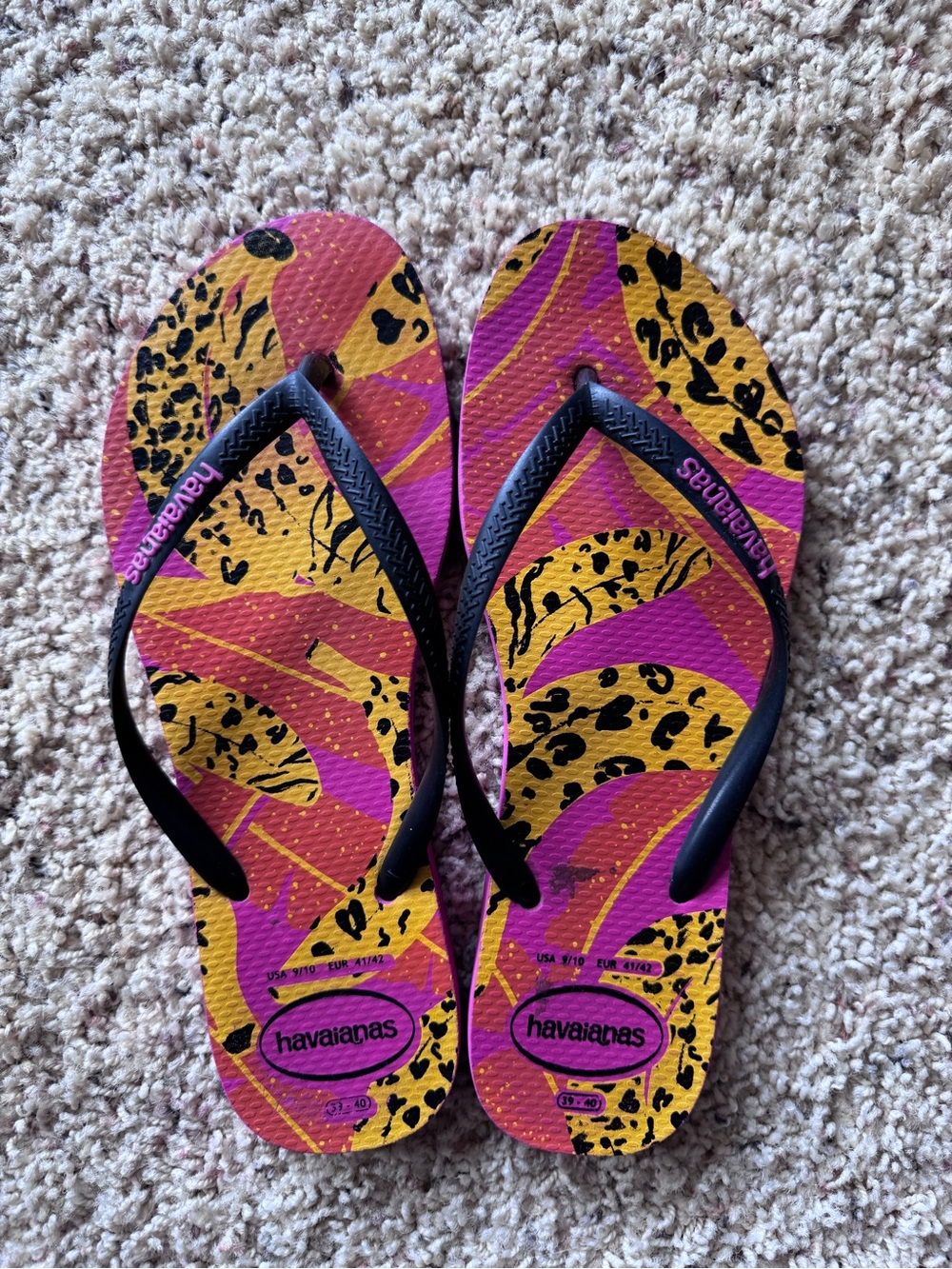 Havaianas Women's Pink, Yellow & Black Animal Print Flip Flops